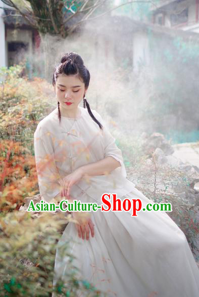 Asian China National Costume Beige Silk Hanfu Qipao Shirts Upper Outer Garment, Traditional Chinese Tang Suit Cheongsam Blouse for Women