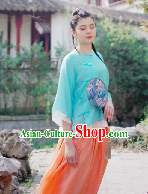 Asian China National Costume Green Silk Hanfu Qipao Shirts Upper Outer Garment, Traditional Chinese Tang Suit Cheongsam Blouse for Women
