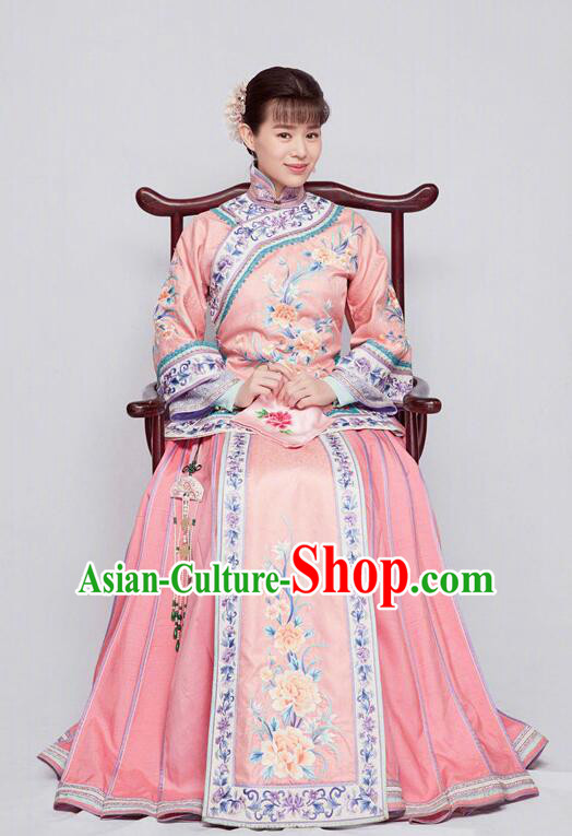 Traditional Ancient Chinese Republic of China Nobility Lady Costume, Asian Chinese Late Qing Dynasty Embroidered Pink Xiuhe Suit Clothing for Women