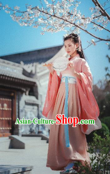 Traditional Chinese Ancient Costume Palace Lady Pink Dress, Asian China Jin Dynasty Imperial Princess Hanfu Clothing for Women