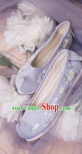 Traditional Ancient Chinese Palace Lady Hanfu Embroidered Purple Shoes Bow Shoes, Asian China Princess Blood Stained Shoes for Women