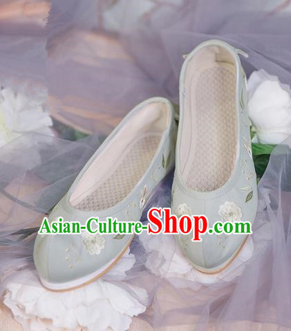 Traditional Ancient Chinese Palace Lady Hanfu Embroidered Green Shoes Bow Shoes, Asian China Princess Blood Stained Shoes for Women