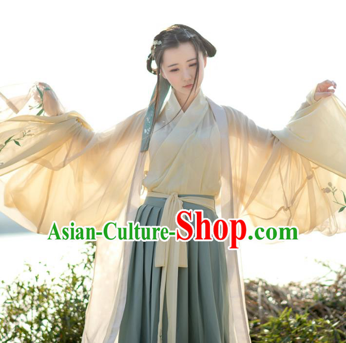Traditional Ancient Chinese Palace Lady Hanfu Costume Embroidered Cardigan Complete Set, Asian China Han Dynasty Princess Dress Clothing for Women