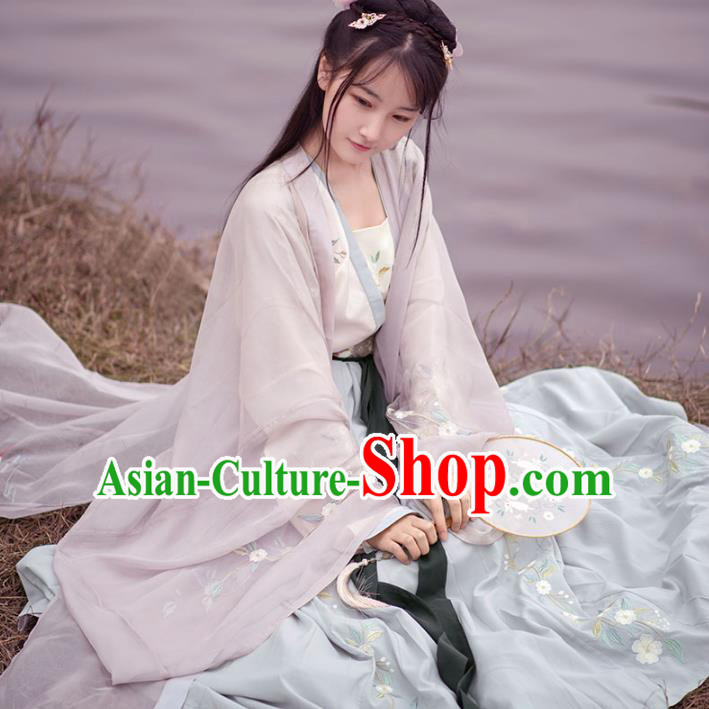 Traditional Ancient Chinese Palace Lady Hanfu Costume Embroidered Cardigan Blouse and Skirt, Asian China Tang Dynasty Imperial Princess Clothing for Women