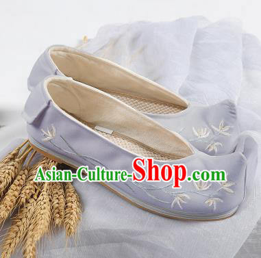 Traditional Ancient Chinese Palace Lady Hanfu Purple Embroidered Orchid Shoes, Asian China Princess Blood Stained Shoes for Women