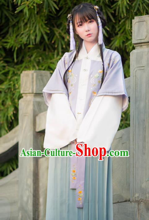 Traditional Ancient Chinese Young Lady Hanfu Embroidered Costume, Asian China Ming Dynasty Imperial Princess Clothing for Women