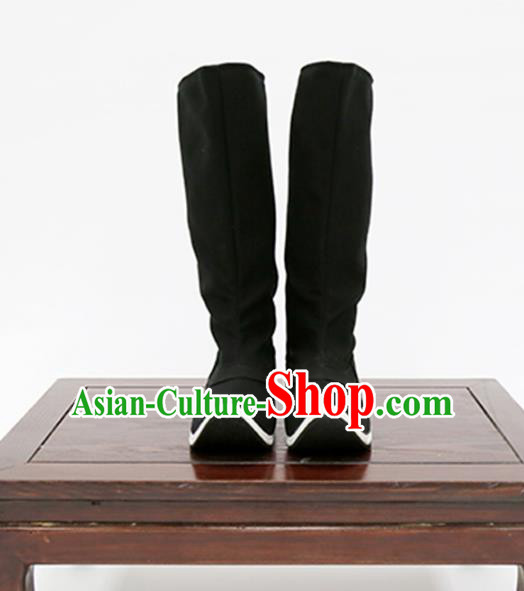 Traditional Ancient Chinese Hanfu Black Boots, Asian China Tang Dynasty Minister Shoes for Men