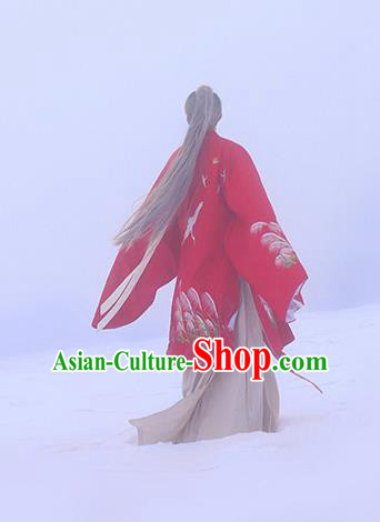 Traditional Ancient Chinese Hanfu Embroidered Red Cloak Costume, Asian China Han Dynasty Imperial Prince Cardigan Clothing for Men