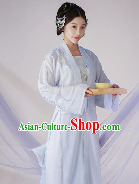 Traditional Ancient Chinese Young Lady Embroidered Costume Blouse and Pants Complete Set, Asian China Song Dynasty Imperial Princess Hanfu Clothing for Women