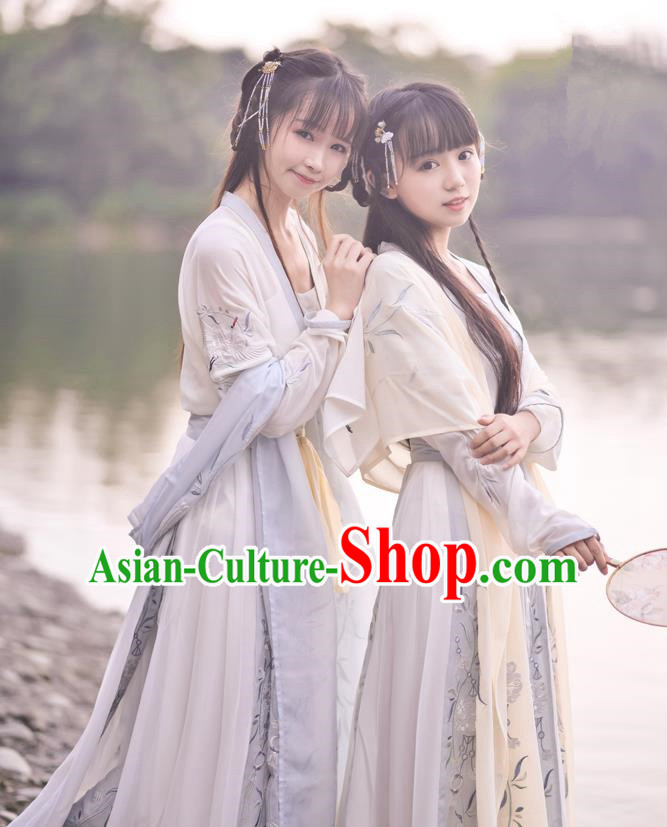 Traditional Ancient Chinese Young Lady Embroidered Costume Blouse and Skirt, Asian China Tang Dynasty Princess Hanfu Clothing for Women