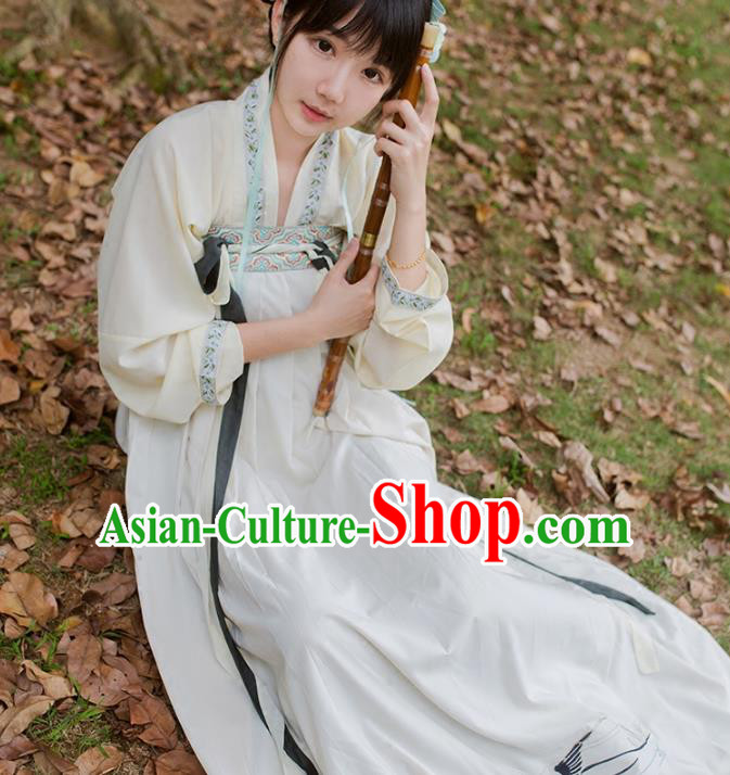 Traditional Ancient Chinese Palace Lady Hanfu Costume White Embroidered Blouse and Skirt, Asian China Tang Dynasty Princess Dress Clothing for Women