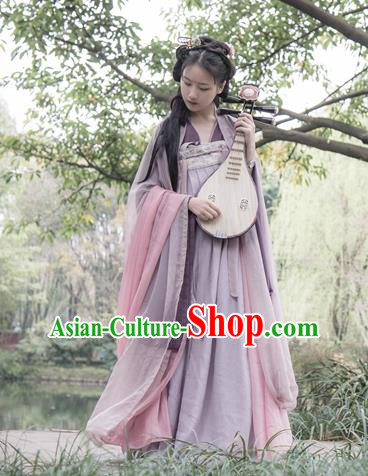 Traditional Ancient Chinese Imperial Consort Purple Costume, Elegant Hanfu Clothing Chinese Tang Dynasty Embroidered Dress Clothing for Women