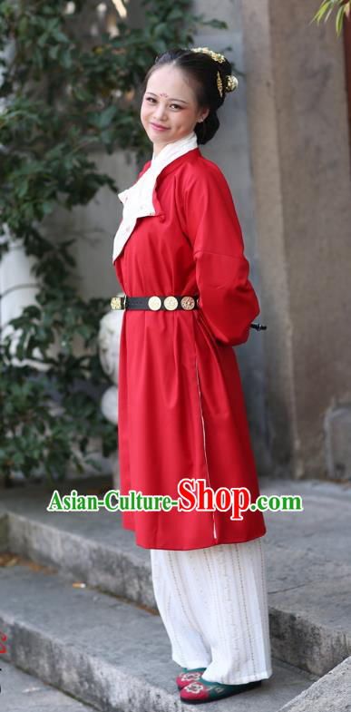Traditional Ancient Chinese Tang Dynasty Palace Lady Costume Red Robe, Elegant Hanfu Clothing Chinese Dress Clothing for Women