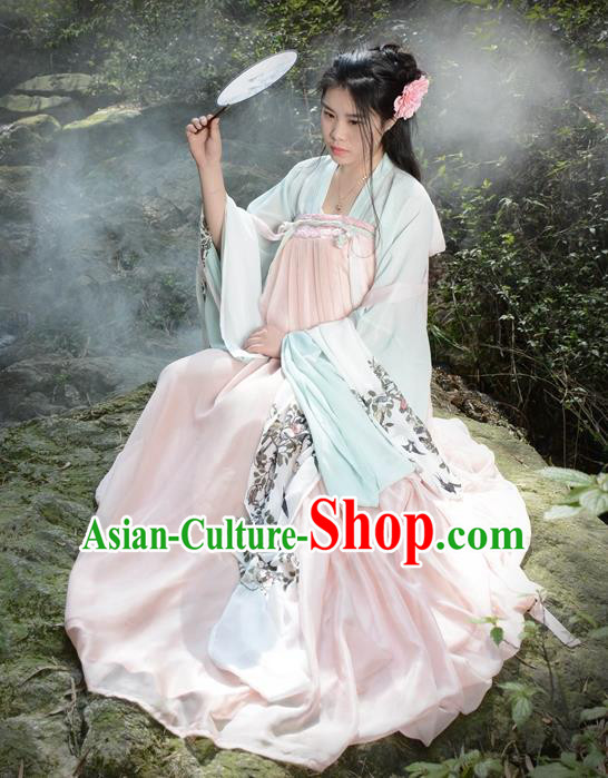 Traditional Ancient Chinese Young Lady Hanfu Embroidered Costume, Asian China Tang Dynasty Imperial Princess Clothing for Women