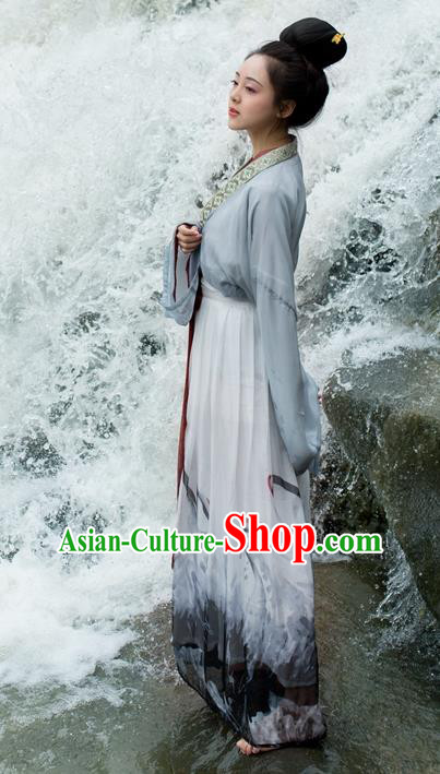 Traditional Ancient Chinese Palace Lady Hanfu Costume, Asian China Song Dynasty Imperial Princess Grey Dress Clothing for Women