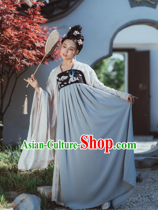 Traditional Chinese Ancient Palace Lady Embroidered Cloak Costume, Asian China Tang Dynasty Princess Dress Clothing Complete Set