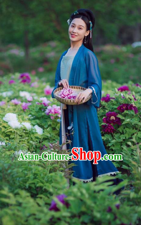 Traditional Chinese Ancient Palace Lady Blue BeiZi, Asian China Song Dynasty Cardigan Clothing for Women