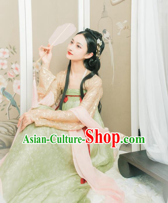 Traditional Chinese Ancient Costume Princess Embroidered Cardigan and Slip Skirt, Asian China Tang Dynasty Palace Lady Hanfu Clothing for Women