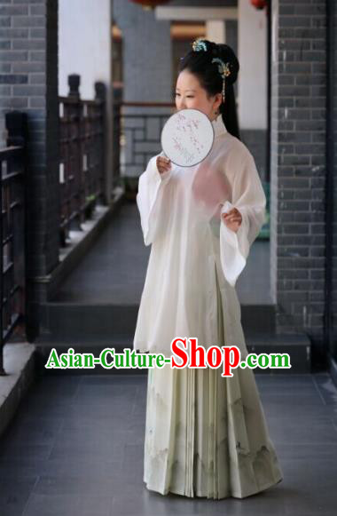 Traditional Chinese Ancient Costume Princess White Blouse and Landscape Painting Skirt, Asian China Ming Dynasty Palace Lady Hanfu Clothing for Women