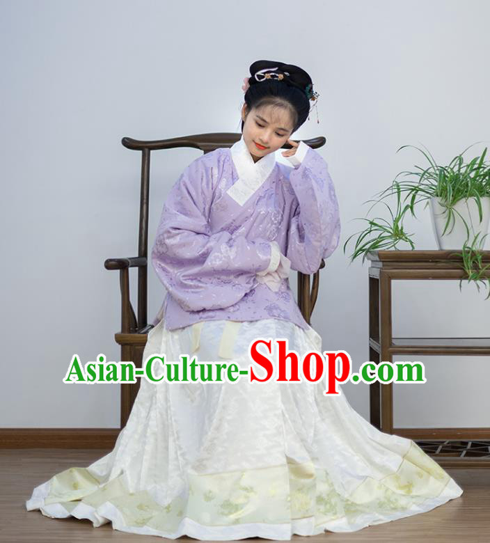 Traditional Chinese Ancient Costume Palace Lady Embroidered Purple Blouse and Skirt, Asian China Ming Dynasty Princess Hanfu Dress Clothing for Women