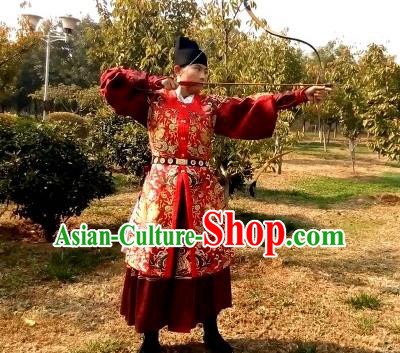 Traditional Chinese Ancient Costume Embroidered Red Vest, Asian China Ming Dynasty Swordsman Clothing for Men