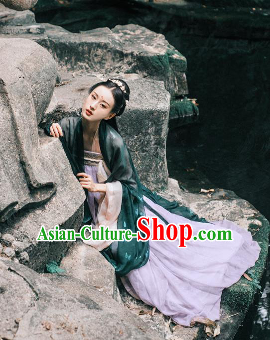 Traditional Chinese Ancient Costume Imperial Concubine Green Cardigan and Skirt, Asian China Tang Dynasty Palace Lady Clothing for Women