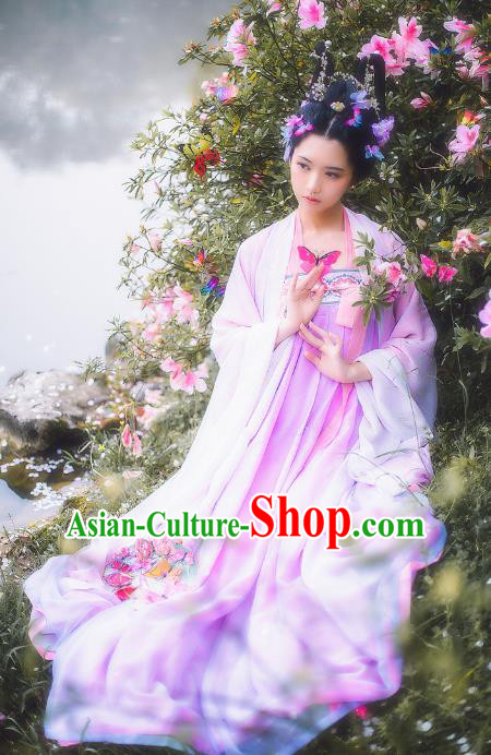 Traditional Chinese Ancient Costume Imperial Concubine Pink Dress, Asian China Tang Dynasty Palace Lady Clothing Complete Set for Women