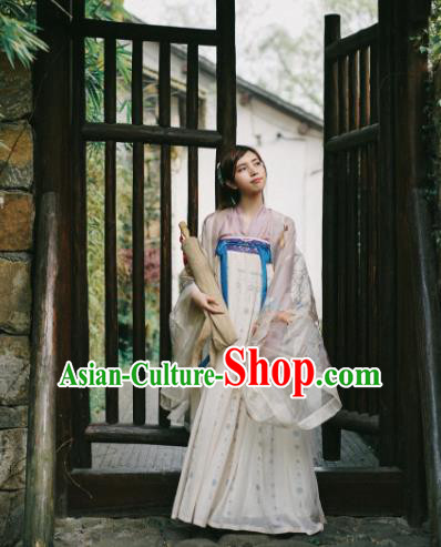 Traditional Chinese Ancient Costume Palace Lady Embroidered Blouse and Slip Skirt, Asian China Tang Dynasty Princess Hanfu Clothing for Women