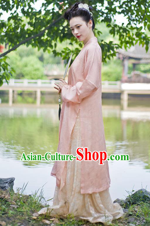 Traditional Chinese Ancient Costume Princess Embroidered Pink Cardigan, Asian China Song Dynasty Nobility Lady Hanfu Clothing for Women