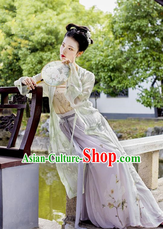 Traditional Chinese Ancient Costume Imperial Concubine Green Embroidered Beizi Complete Set, Asian China Song Dynasty Palace Lady Clothing for Women