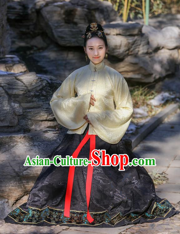Traditional Chinese Ancient Costume Princess Blouse and Black Skirt, Asian China Ming Dynasty Palace Lady Hanfu Clothing for Women