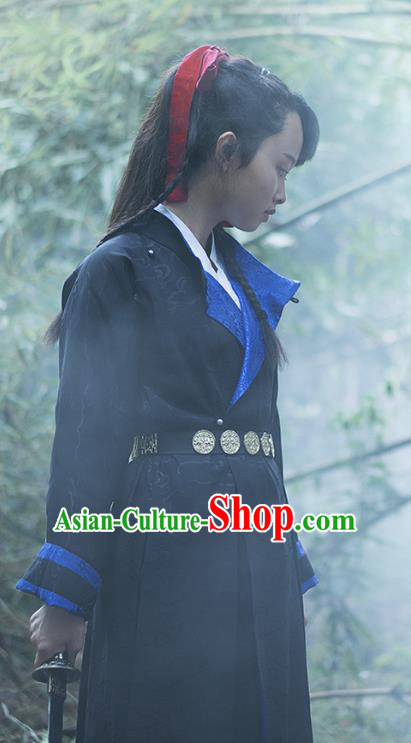 Traditional Ancient Chinese Swordsman Hanfu Costume Embroidered Blue Robe, Asian China Tang Dynasty Imperial Guards Clothing for Men