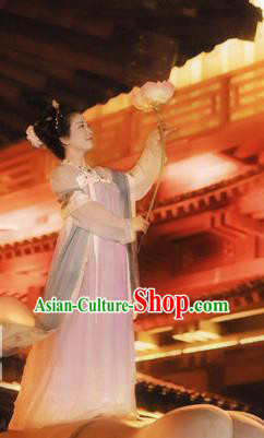 Traditional Chinese Ancient Costume Princess Silk Pink Slip Skirt, Asian China Tang Dynasty Palace Lady Hanfu Dress Clothing for Women