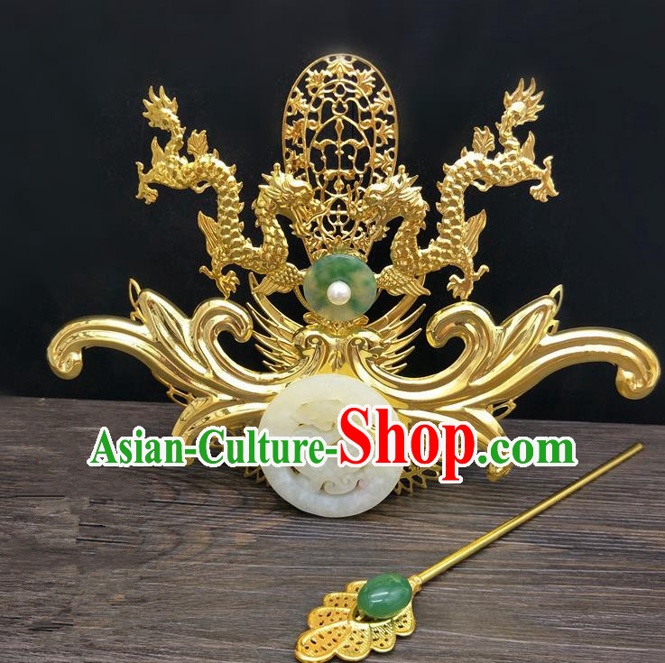 Traditional Handmade Chinese Ancient Classical Hair Accessories Emperor Tuinga Hairdo Crown Hairpins for Men