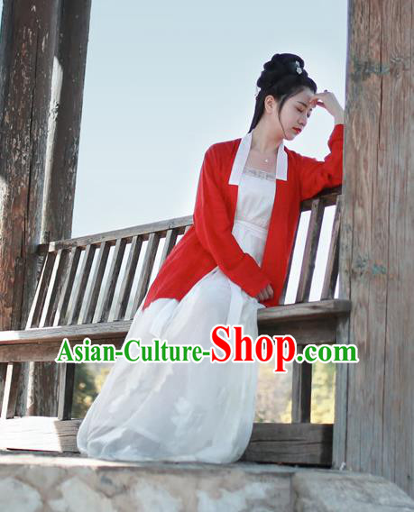 Traditional Chinese Song Dynasty Imperial Concubine Costume, Asian China Ancient Palace Lady Hanfu Red BeiZi Clothing for Women