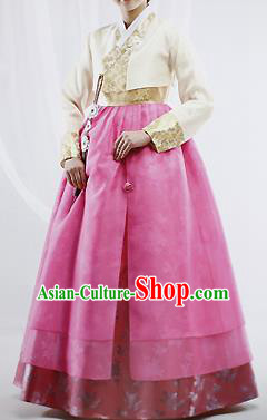 Traditional Korean Costumes Wedding Pink Full Dress, Bride Formal Attire Ceremonial Clothes, Korea Court Stage Dance Clothing for Women
