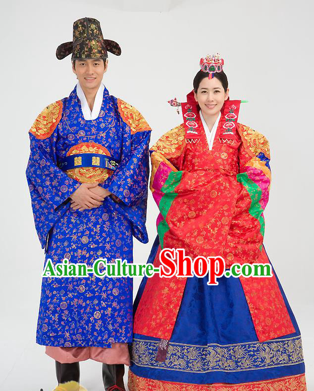 Traditional Korean Costumes Wedding Red Full Dress, Palace Lady Formal Attire Ceremonial Clothes, Korea Court Bride Embroidered Clothing for Women