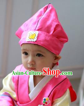 Traditional Korean Hair Accessories Pink Baby Hats, Asian Korean Fashion National Boys Headwear for Kids