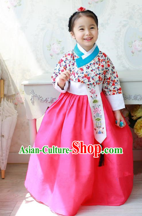 Asian Korean National Traditional Handmade Formal Occasions Costume, Palace Wedding Embroidered Lace Hanbok Clothing for Girls