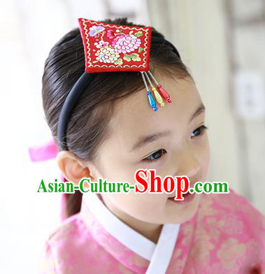 Traditional Korean Hair Accessories Embroidered Red Hair Clasp, Asian Korean Hanbok Fashion Headwear Headband for Kids