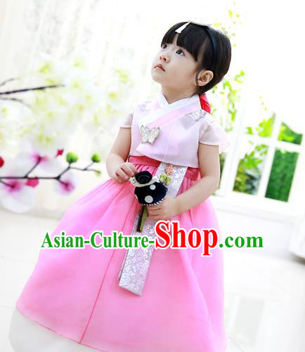 Asian Korean Traditional Handmade Formal Occasions Costume Princess Pink Embroidered Blouse and Dress Hanbok Clothing for Girls