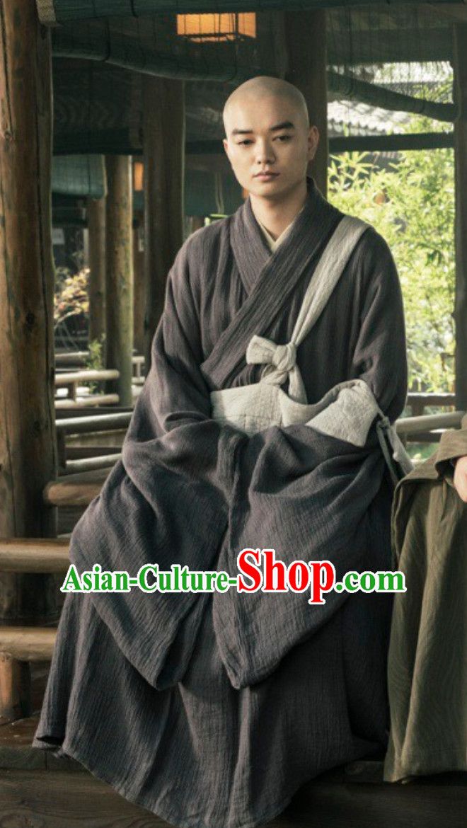 Ancient Chinese Tang Monk Long Robe Clothes Complete Set for Men