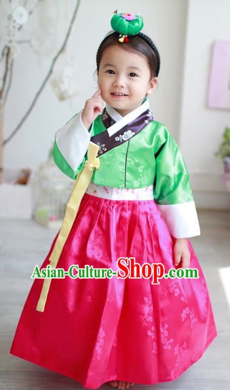 Asian Korean Traditional Handmade Formal Occasions Costume Palace Princess Embroidered Green Blouse and Red Dress Hanbok Clothing for Girls
