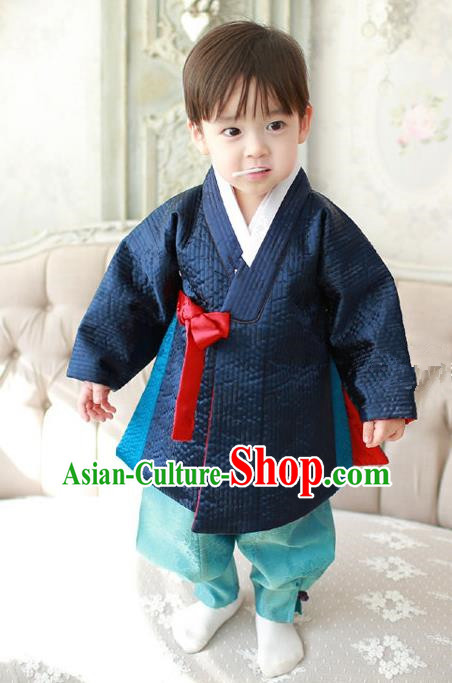 Asian Korean Traditional Handmade Formal Occasions Boys Navy Costume Hanbok Clothing for Boys