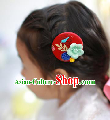 Traditional Korean National Hair Accessories Red Hairpins, Asian Korean Fashion Hanbok Hair Decorations Headwear for Kids