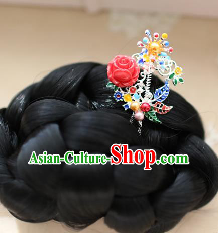 Traditional Korean National Hair Accessories Wedding Blueing Hairpins, Asian Korean Fashion Hanbok Hair Decorations Headwear for Women