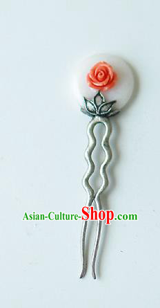 Traditional Korean National Hair Accessories Wedding White Hairpins, Asian Korean Fashion Hanbok Hair Decorations Headwear for Women