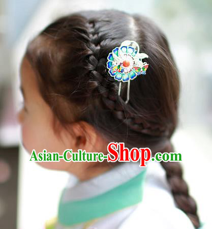 Traditional Korean National Hair Accessories Wedding Blueing Hairpins, Asian Korean Fashion Hanbok Hair Stick Headwear for Women