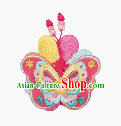 Traditional Korean Hair Accessories Embroidered Pink Butterfly Hair Claw, Asian Korean Hanbok Fashion Headwear Hair Stick for Kids