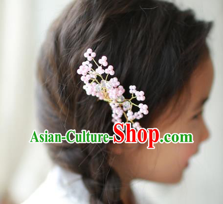 Traditional Korean National Hair Accessories Wedding Princess Pink Beads Hairpins, Asian Korean Fashion Hanbok Hair Claw Headwear for Girls